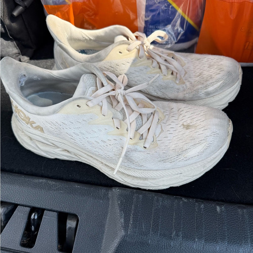 Hoka Cream Athletic Sneakers